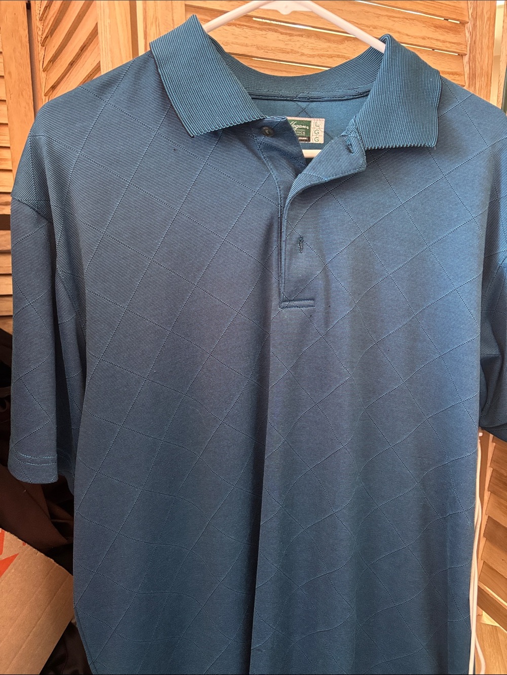 Ben Hogan Men's Teal Blue Diamond-Pattern Polo Large